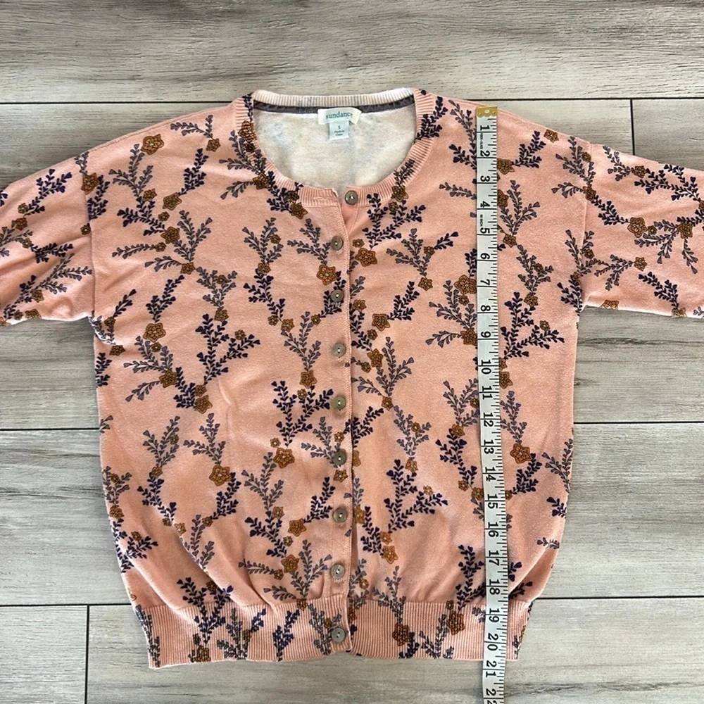 Sundance pink floral button up cardigan sweater size small